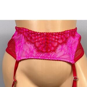 Victoria's Secret Very Sexy Garter Belt Lace Mesh Red Pink XS/S Fishnet